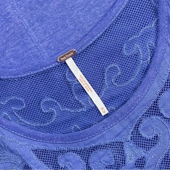 Free People l M Purple Heathered Floral Embroidery Mesh Boho Festival Swing Tank - Picture 10 of 14